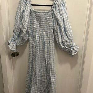 Sleeper Blue and White Smocked Sundress with Bishop Sleeves